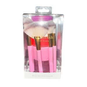 Isaac Mizrahi Makeup Brush Set With Holder Pink Powder Fan Blush Foundation New